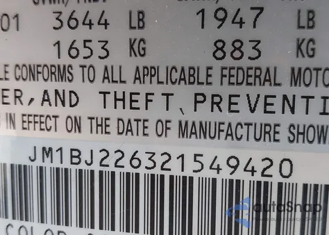 2002 Mazda Protege Dx/Es/Lx from USA, damaged, VIN JM1BJ226321549420